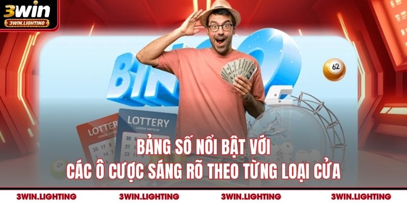 Bảng số nổi bật với các ô cược sáng rõ theo từng loại cửa